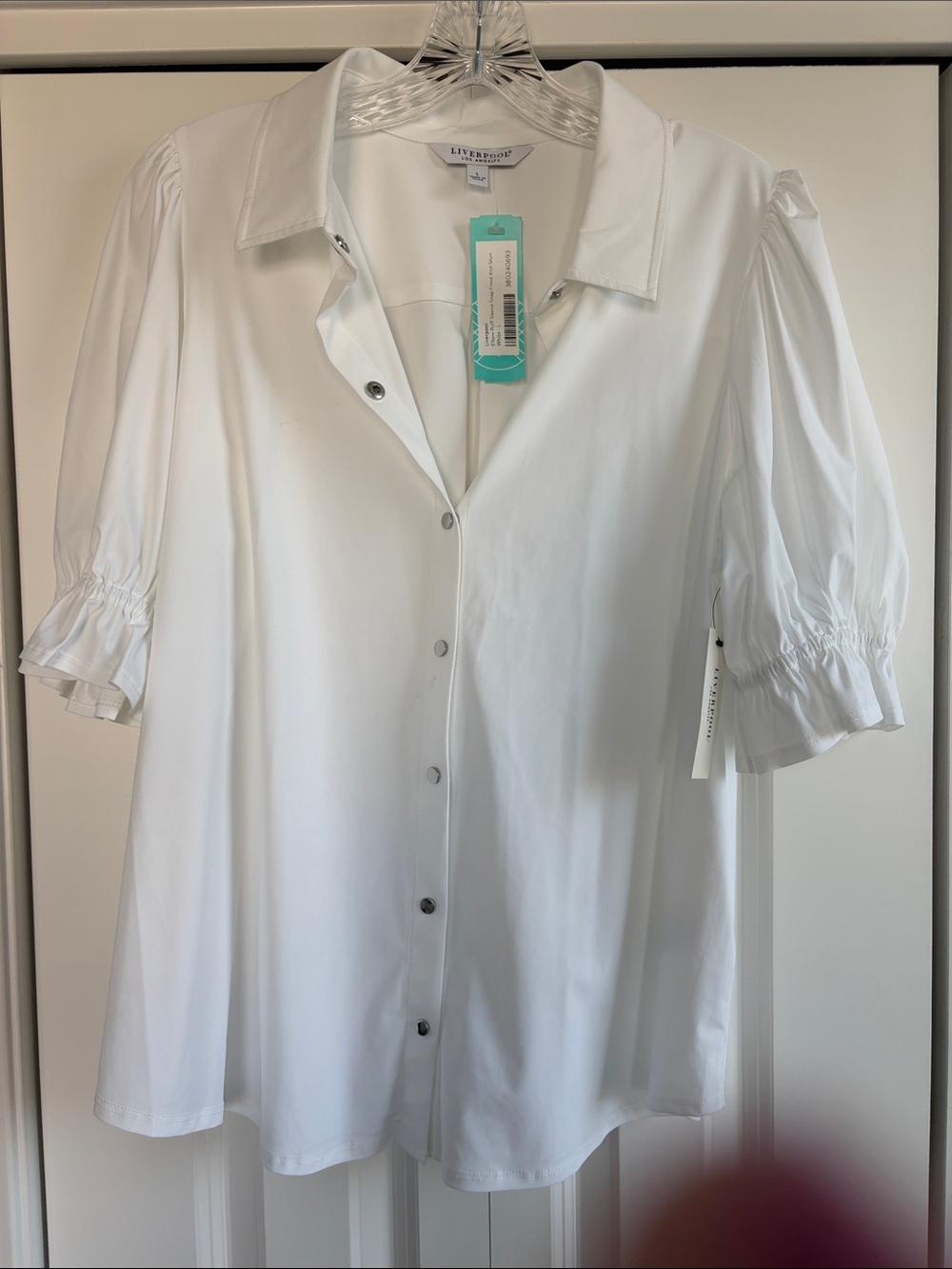 Liverpool White Short Puff-Sleeve Button-Front Shirt